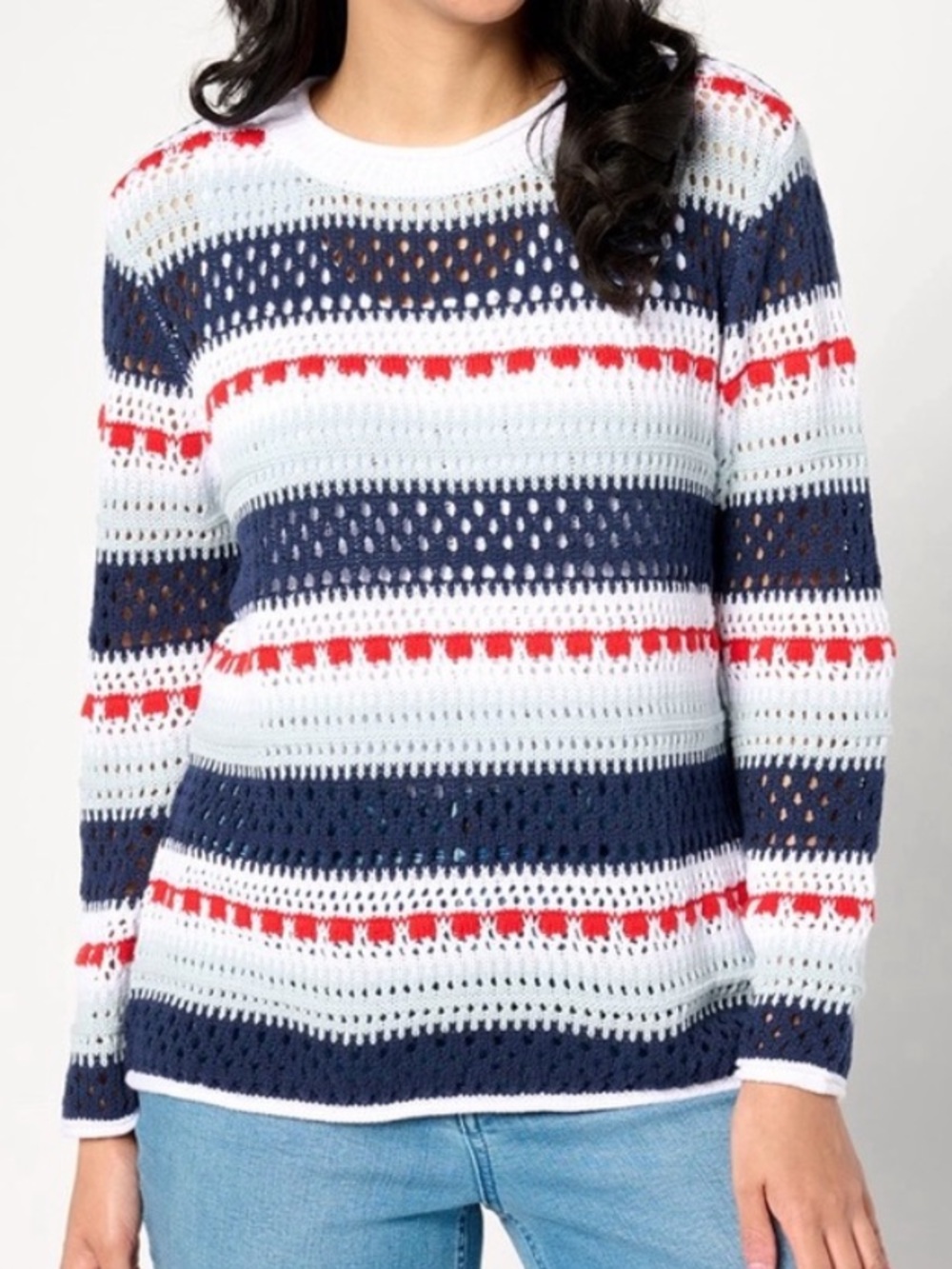Joan Rivers like new cotton open knit sweater rolled edges M